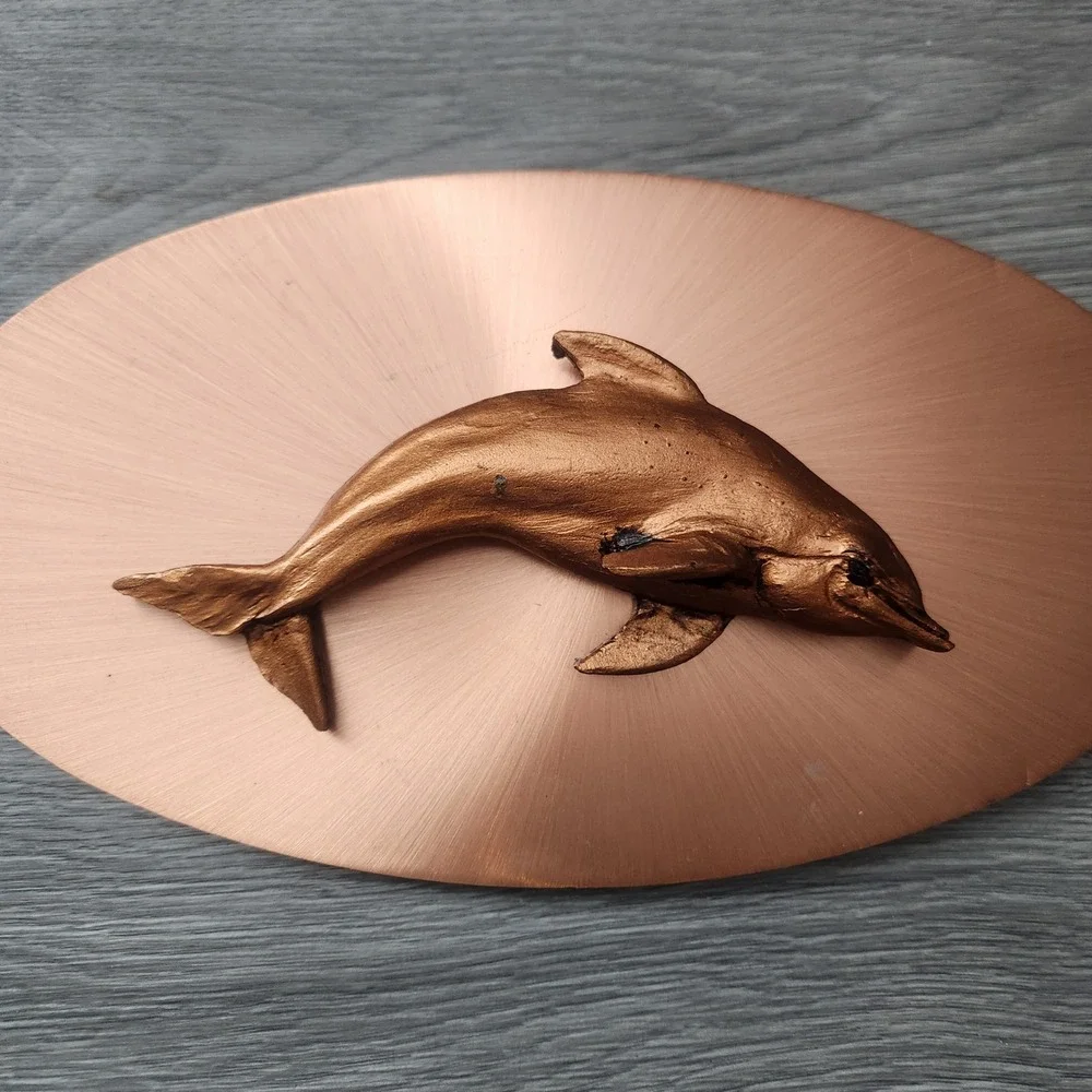 Vintage Dolphin Wall Plaque 3D Sculpted Metal Art Copper Bronze Nautical‎ Decor